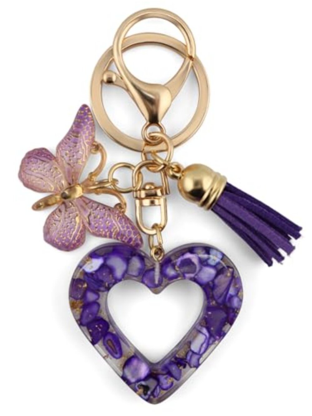 Heart Keychain with Tassel Butterfly Resin Bag Charm Purse Backpack Accessory
